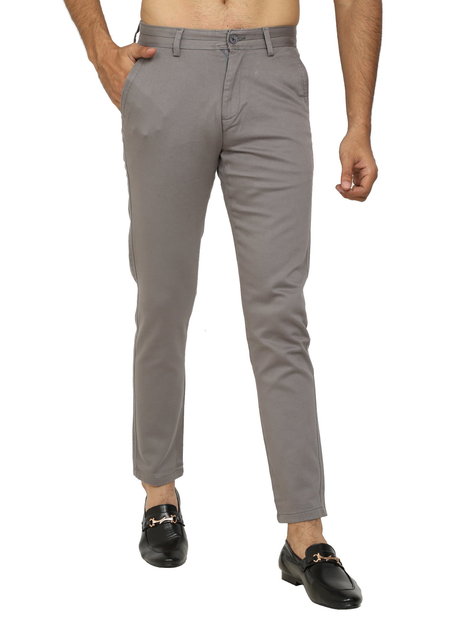 Men's Dark Grey Slim Fit Solid Trousers - The Shopay International